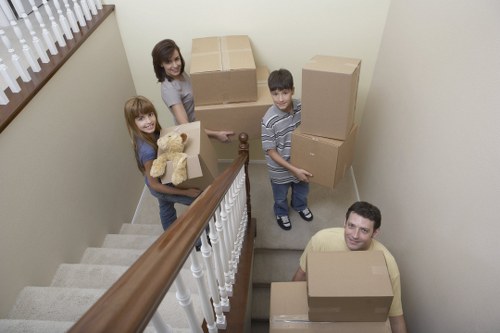 Packing boxes and furniture for a removal van move